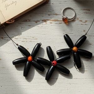 Whimsical Black Flower Beaded Statement Choker Necklace
